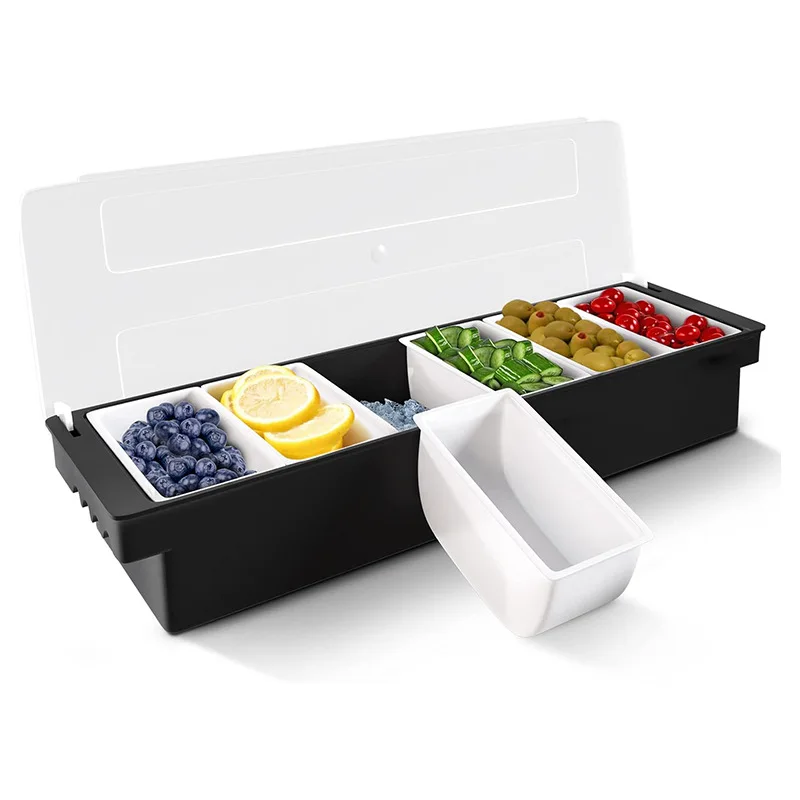 Fruit Vegetable and Condiment Tray with Lid Dispenser Restaurant Supplies Ingredient Organizer Chilled Condiment Meal Box