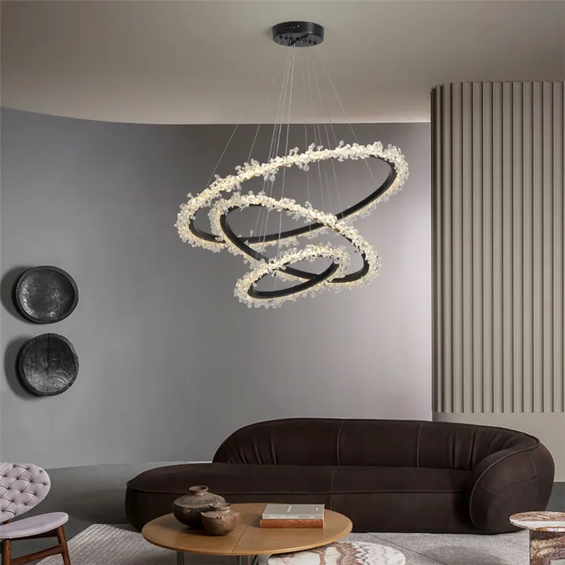 

Postmodern Duplex Building Crystal Lamp Nordic Style Living Room Lamps Ring-Shaped Villa Dining Room Crystal LED Hanging Lights