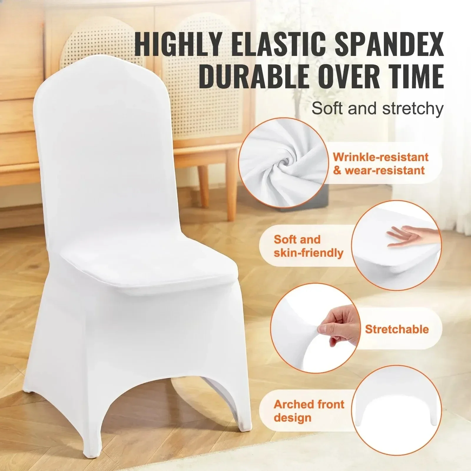 SIHAO 50Pcs White Stretch Spandex Chair Covers, Universal Fitted Spandex Slipcover Removable & Washable for Wedding, Banquet, Party & Event Decor