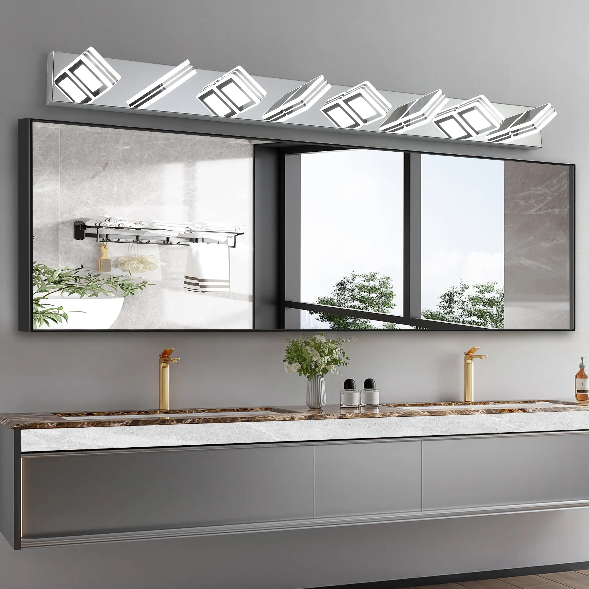 

8-Lights Modern LED Bathroom Vanity Lights Over Long Mirror Acrylic up and Down Matte Chrome Bath Wall Lighting Fixtures