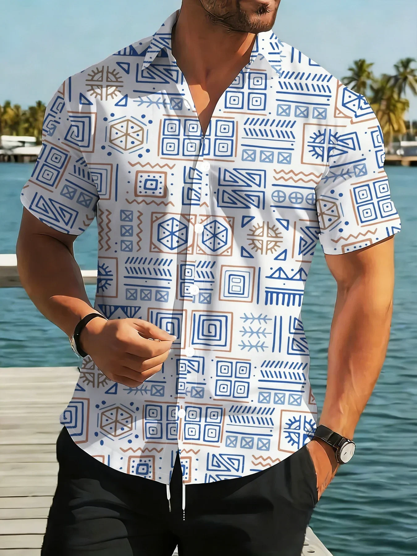 Summer Fashion Casual Men's Hawaiian Shirt Man Short Sleeve Cool Beach Party Print Lightweight Breathable Tops Holiday Vacation