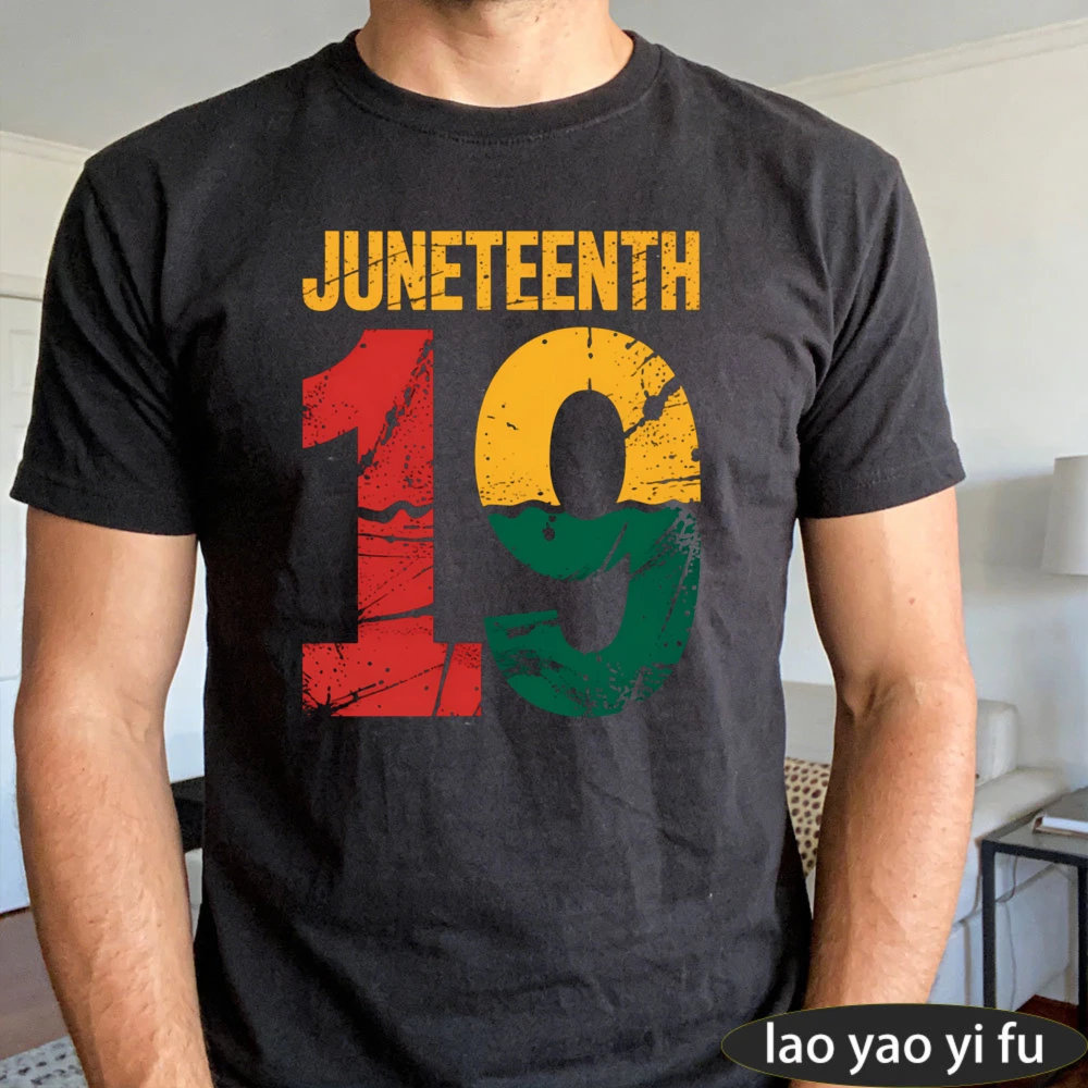 Juneteenth 19th Celebration Men T-Shirt Independence Day Gift Tops Retro Fashion Pattern Print 19th Anniversary Celebration Tops