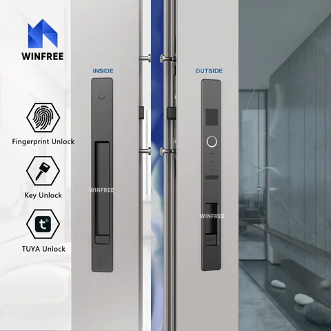 WINFREE Sliding Door Smart Lock Fingerprint Lock Tuya Bluetooth Security Protection Wooden Door for Garden Patio Balcony