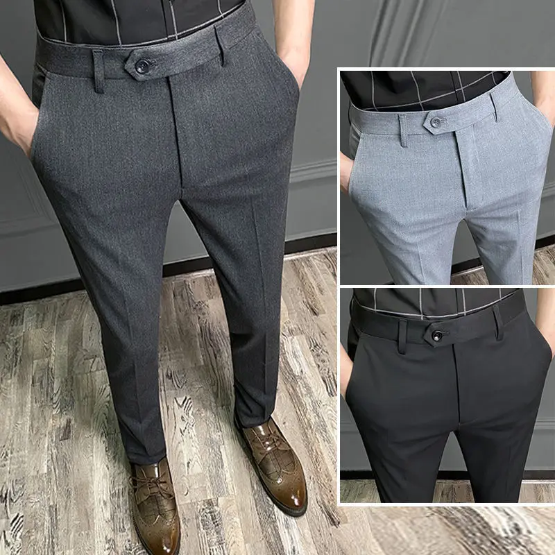 

New Business Casual Suit Pants Men Solid High Waist Straight Office Formal Trousers Mens Classic Style Suit Long Pants A06