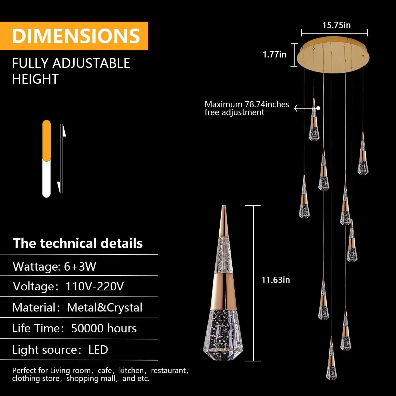 GHEUVNJ Modern Chandelier, 9 Light Gold Led Chandelier for Dining Room Dimmable with Remote,High Ceiling Hanging