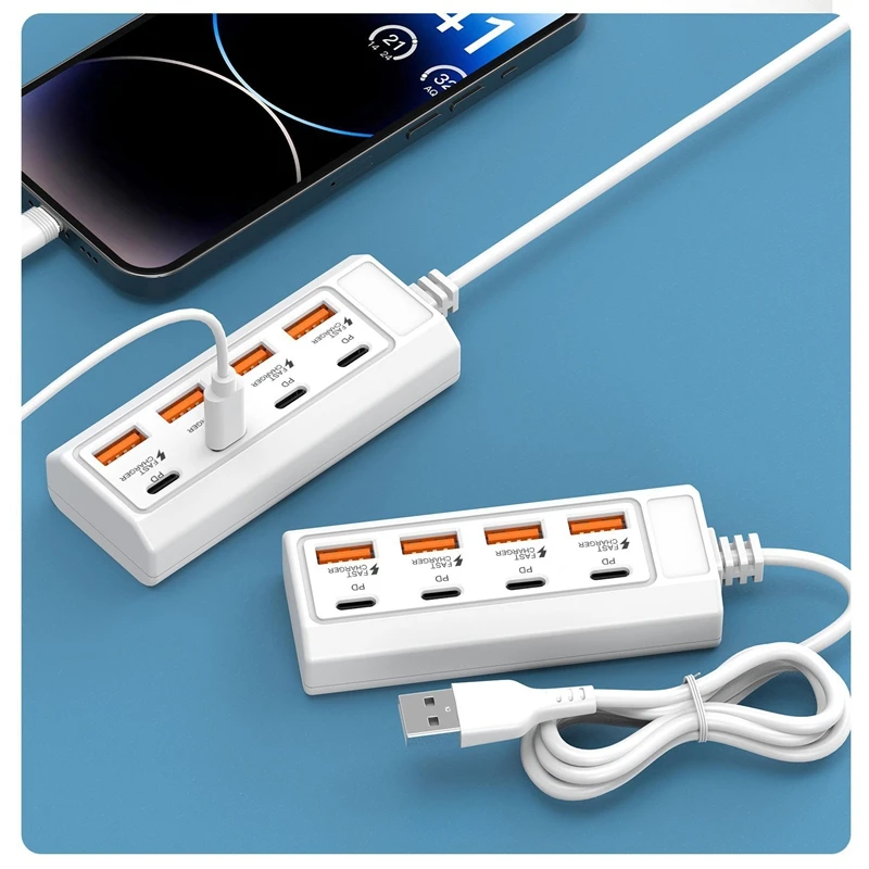 Extension Cable 8-in-1 to Multi Port One to Eight Port 4USB 4-type C Docking Station PD Fast Charging Splitter Multi Port Socket