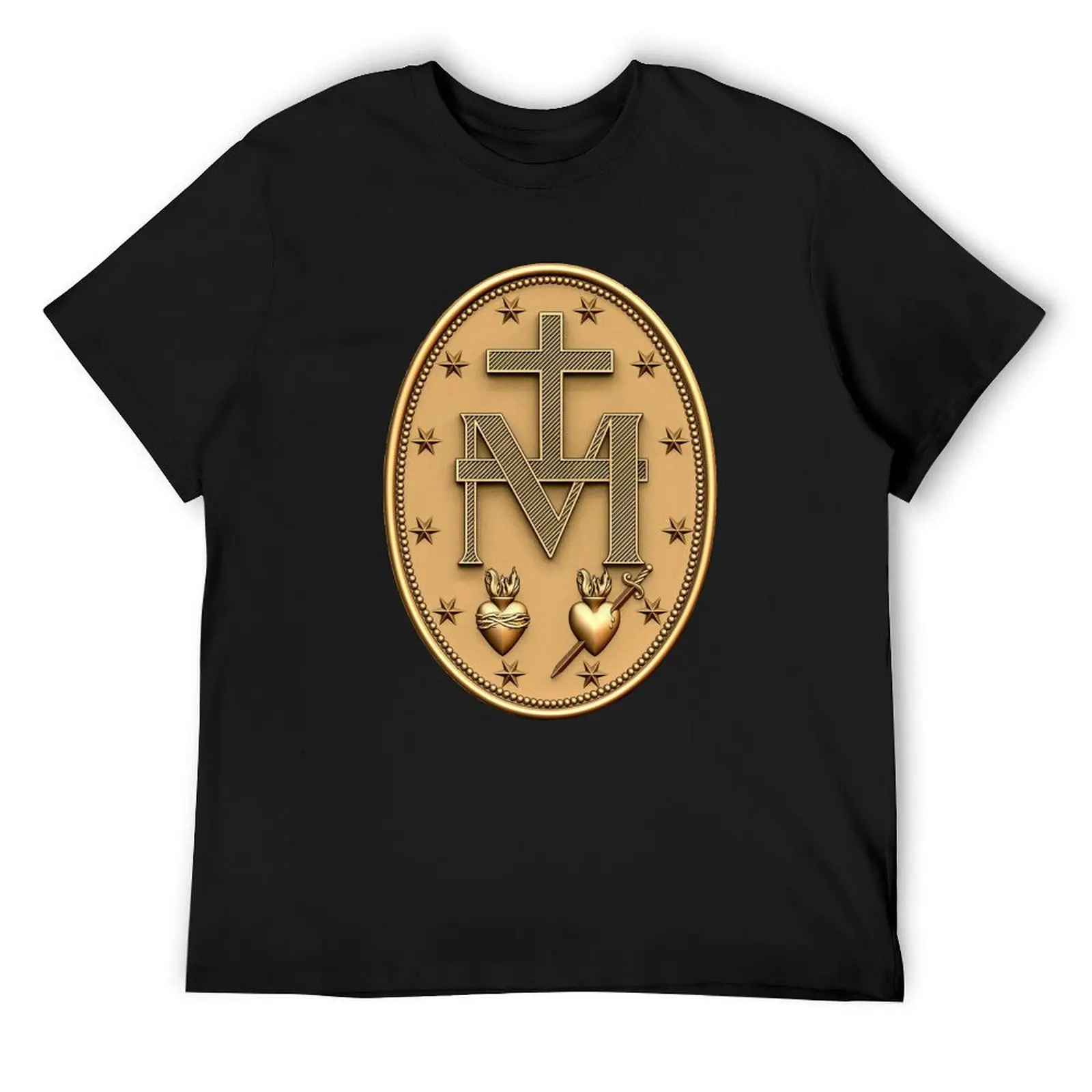 Camiseta con medalla milagrosa, camiseta católica de la Virgen María Sagrado Corazón, estampado animal para niños, camiseta vintage de tallas grandes para hombres