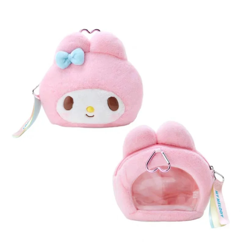 Anime Hello Kitty Cinnamoroll My Melody Kuromi Transparent Embroidered Plush Coin Purse Keychain Kawaii Pendant Holiday Gift