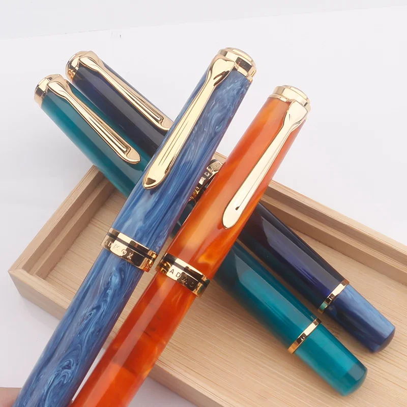 Imagem -05 - Smooth Acrylic Piston Fountain Pen Conjunto para Estudantes Gift Box Pen Soft Escola Escrita Tinta Novo No.6 35 Admok-m800