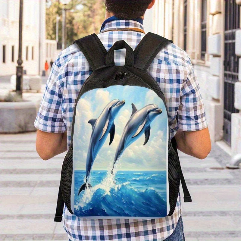

Lightweight Foldable Backpack with Dolphin Pattern - Adjustable Shoulder Strap, Blue Dolphin & Ocean Design Student School Bag