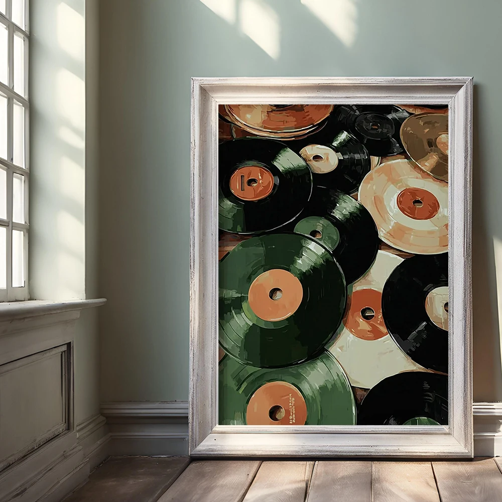 

Vinyl Records Poster Print Abstract Mid Century Wall Art Retro Decor Artful Trendy Modern DJ Music Lover Gift Matte Pictures