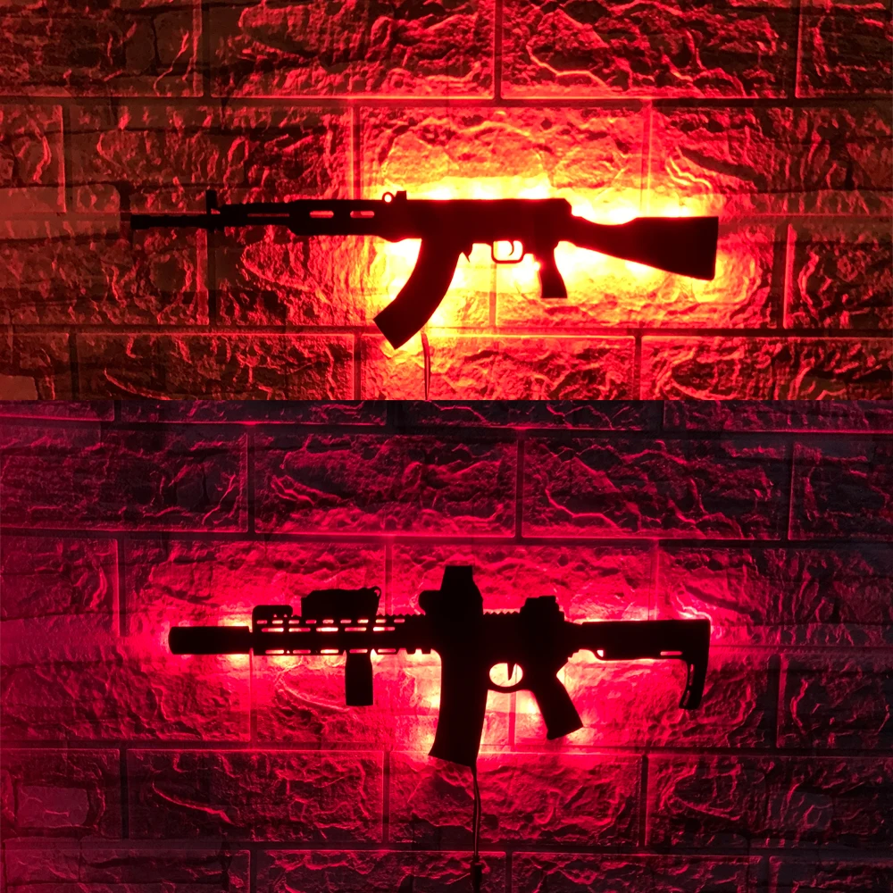 ZK50 Military Fan Firearms Style Luminous Hanging Picture LED Wall Lamp Bedroom Bar Decoration Remote Control Atmosphere Light