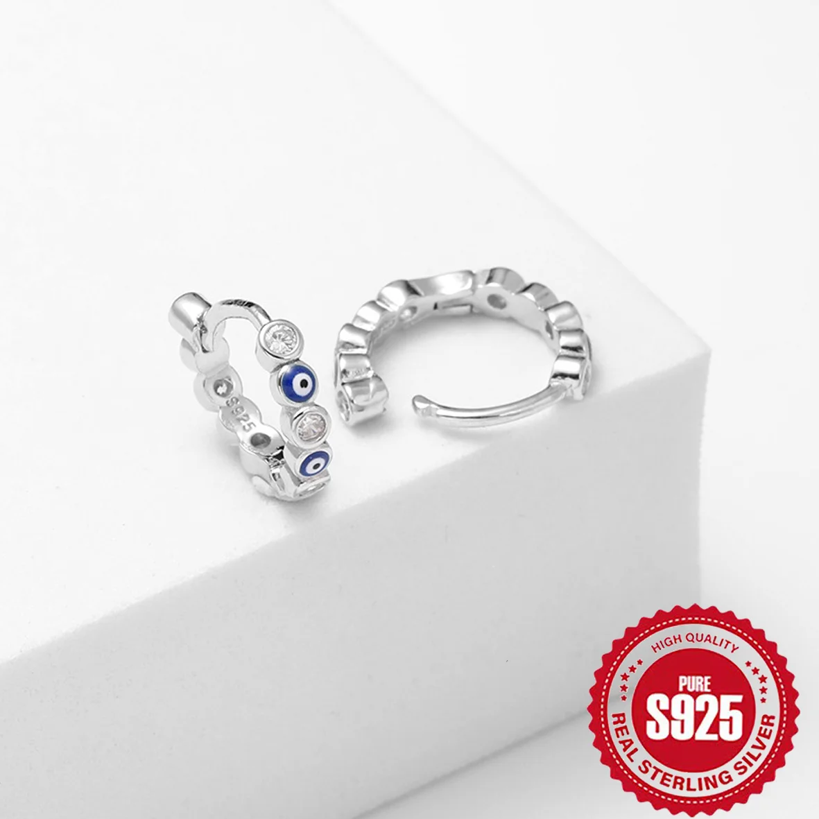 

Women's S925 sterling silver evil eye hoop earrings, hypoallergenic earrings, sweet and cool style, fashionable gothic earrings