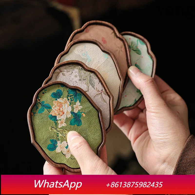 

LTT walnut cloud yarn coaster tea saucer fabric heat insulation anti-scalding wooden heat insulation pad