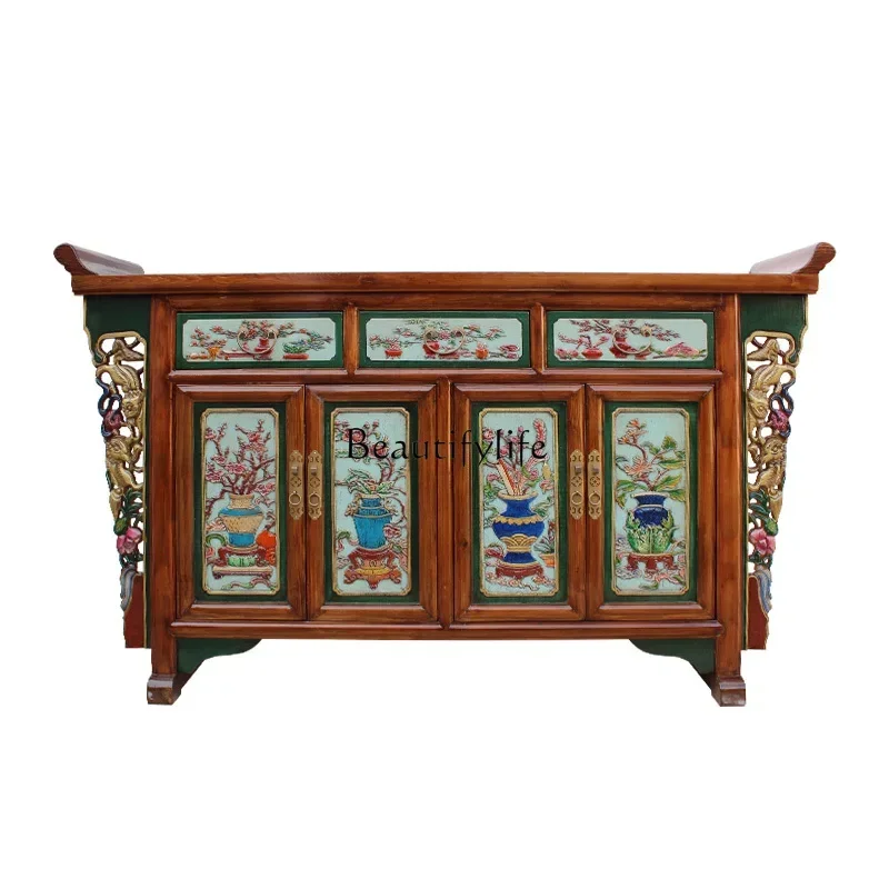 

11*New Chinese-style entrance decorative cabinet solid wood painted carved storage cabinet