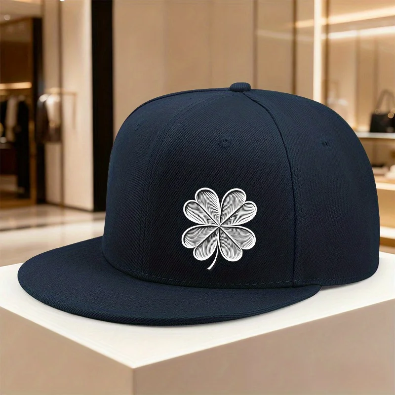 1pc, Adjustable Hip-Hop Cap with Clover Print, Lightweight Printed Craft Women'S Hat, 