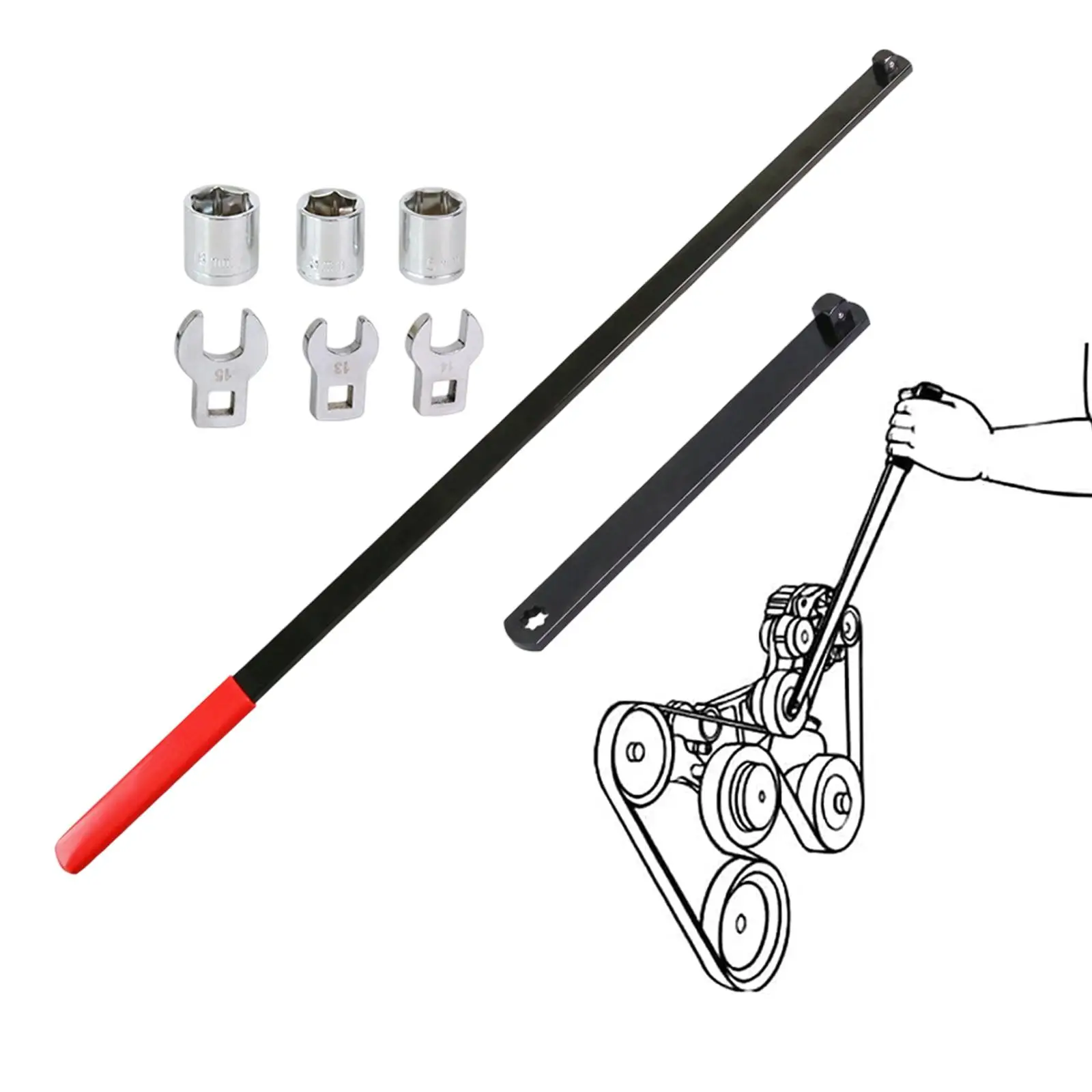 

8Pcs Belt Tensioner Tool Wrench Set 3/8" & 1/2" Drive Long Reach Versatile for Tight Carbon Steel with Extension Bar