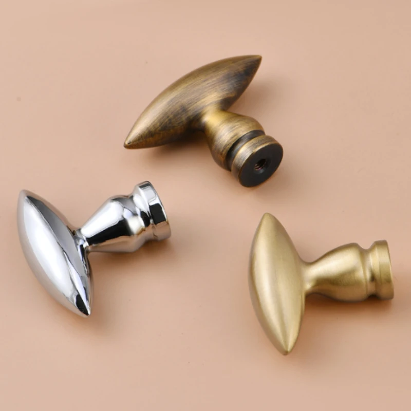 Nordic Vintage Solid Brass Olive Shape Furniture Knobs Single Hole Drawer Pulls Kitchen Cabinet Handles