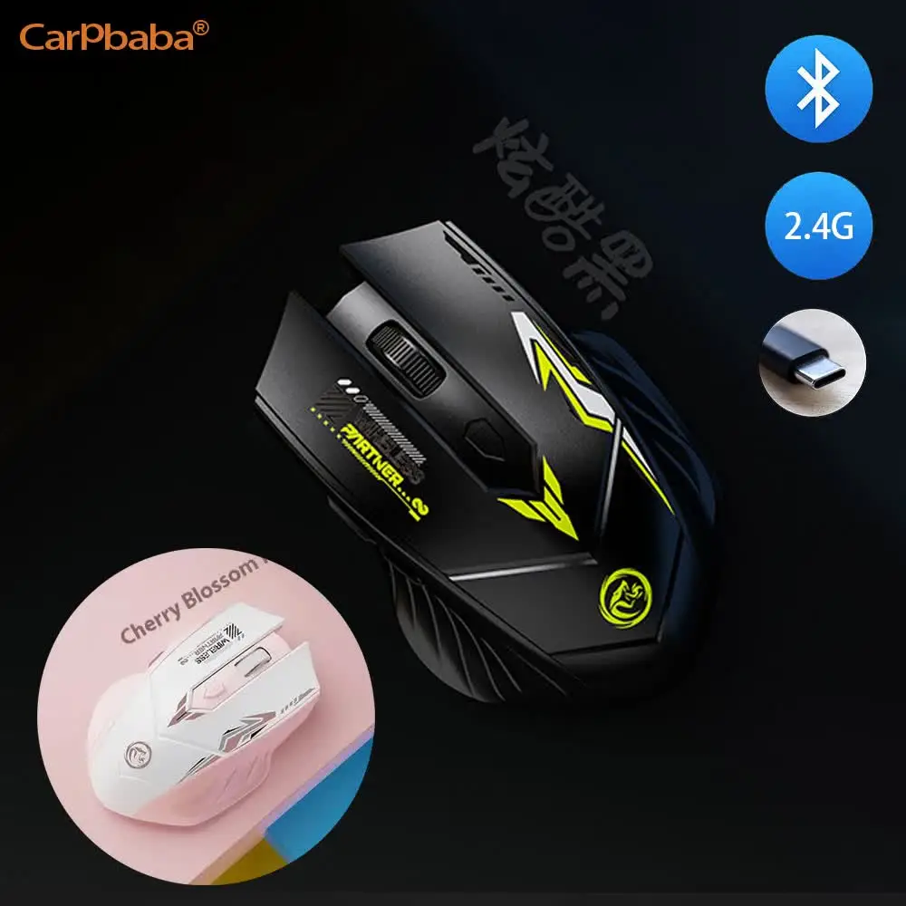 Mouse para jogos sem fio 2.4g, modo duplo, bluetooth 5.2, recarregável, silencioso, mouse sem fio para computador de escritório