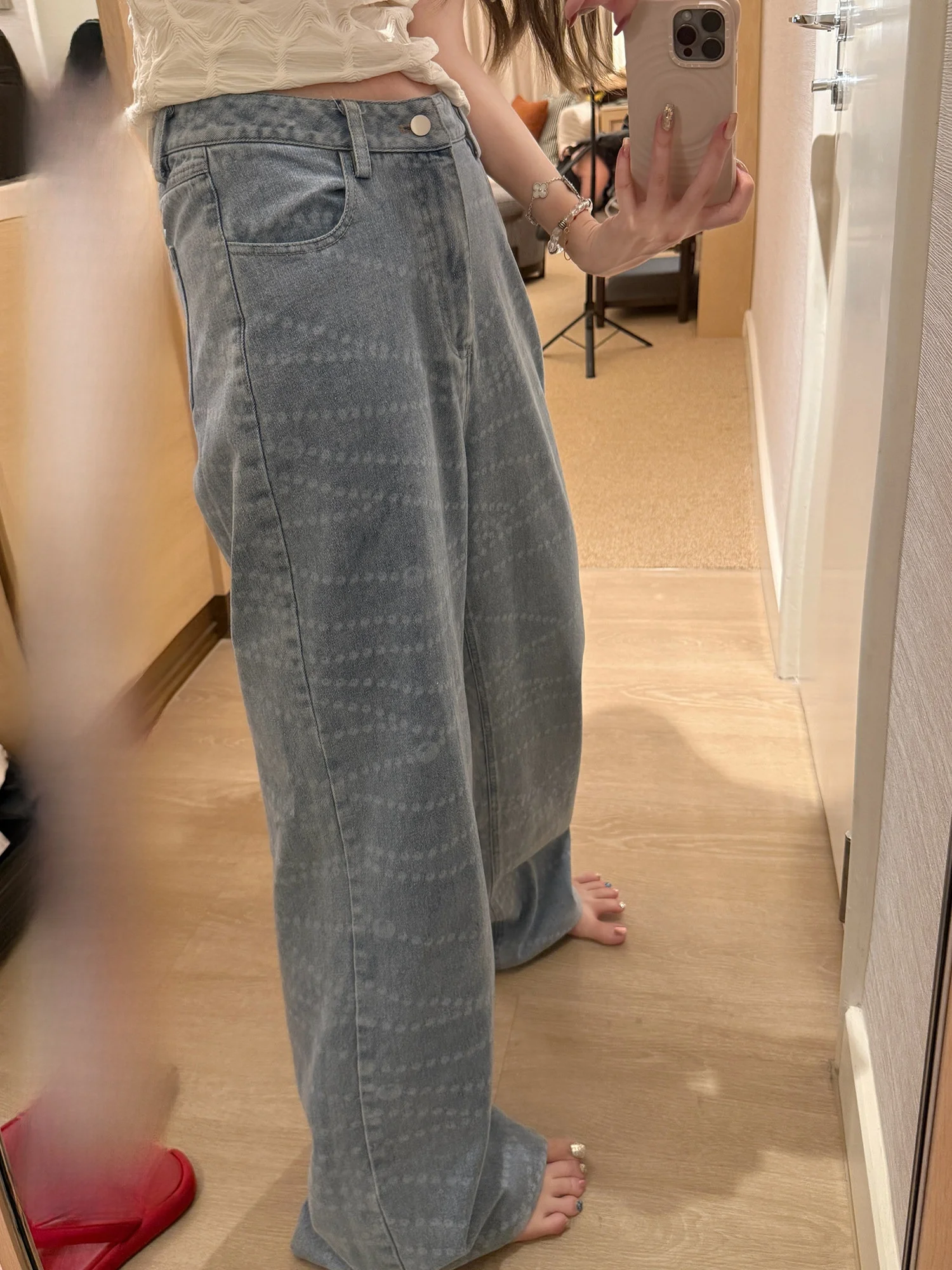 

Женские джинсы Waed Chains с принтом, летние, светлые, прямые, винтажные, повседневные, с эффектом стройности, длинные брюки с завышенной талией