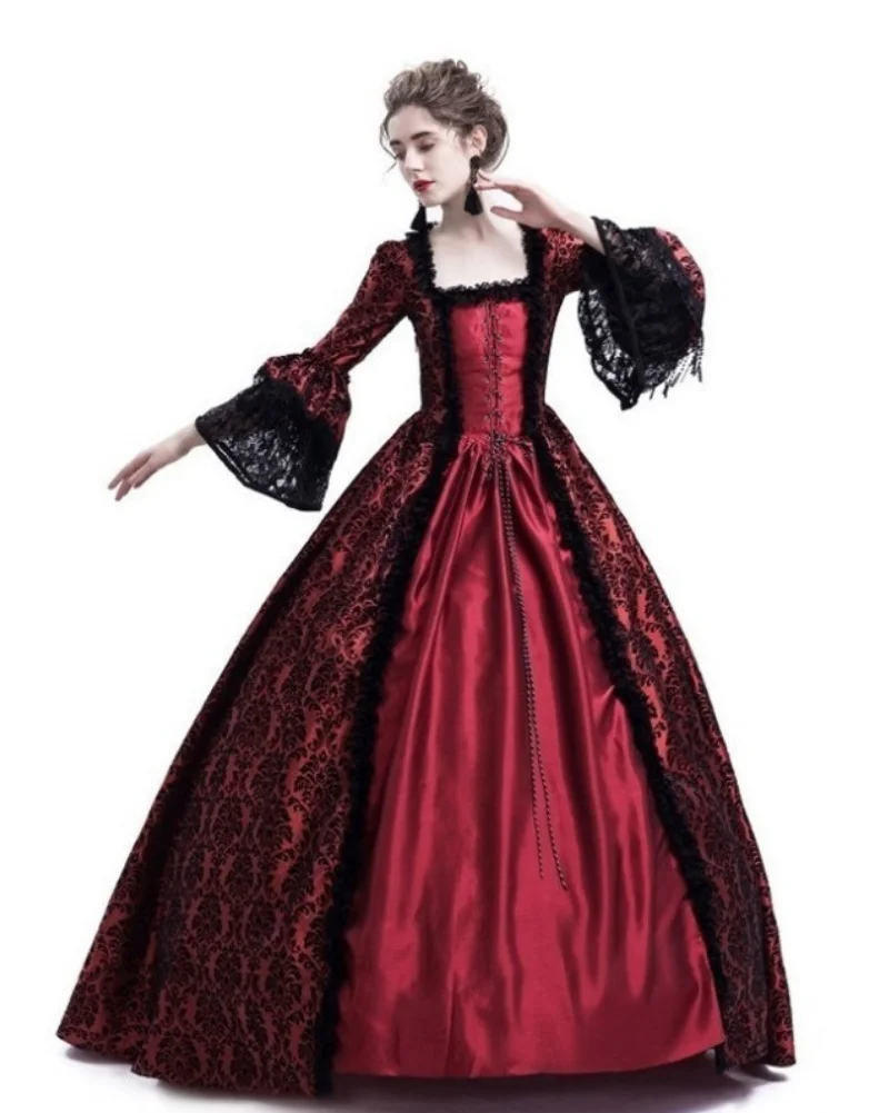 High-End-Palast kleid mit Spitzen-Patchwork-Rock, Retro-Mittelalter-Renaissance-Kleid