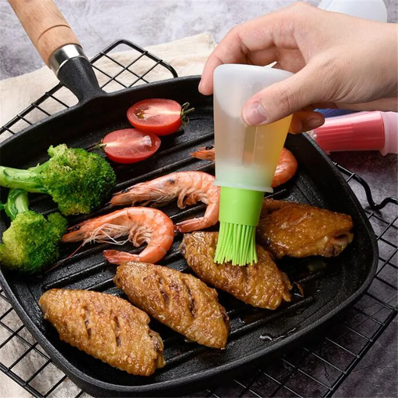 1 Stück tragbare Silikonöl flasche mit Bürste Grill Öl bürsten flüssiges Öl Gebäck Küche Backen Grill Werkzeug Küchengeräte für Grill