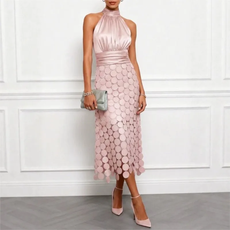 XXOWENLI Solid Patchwork Party Dress Women Sumemr Sleeveless O Neck midi dress Evening Wedding Guest Cocktail Dresses For Ladies