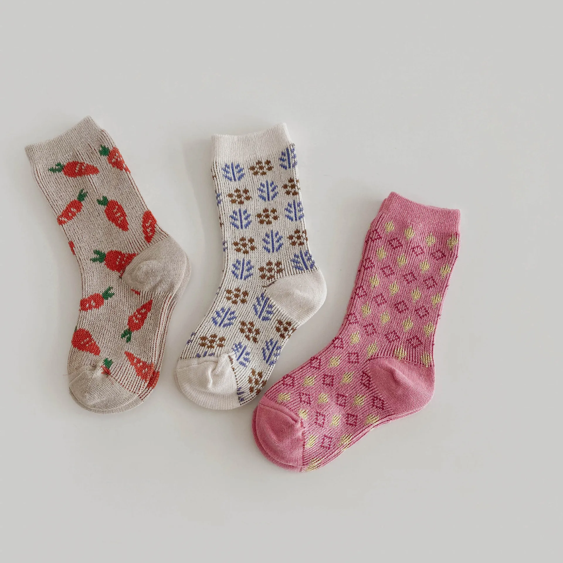 MIanS 2023 Spring Girls Socks Kids Sweet Cherry Socks Mid Calf Child Boys Plaid Socks Cotton