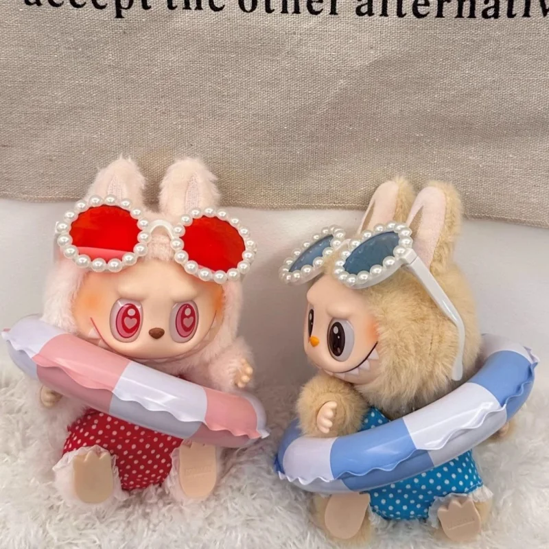 Conjunto de 3 piezas sin muñecas para laboratorio, conjunto de vacaciones, traje de baño, anillo de natación, gafas, ropa de bebé, Mini Labubu, ropa especialmente hecha