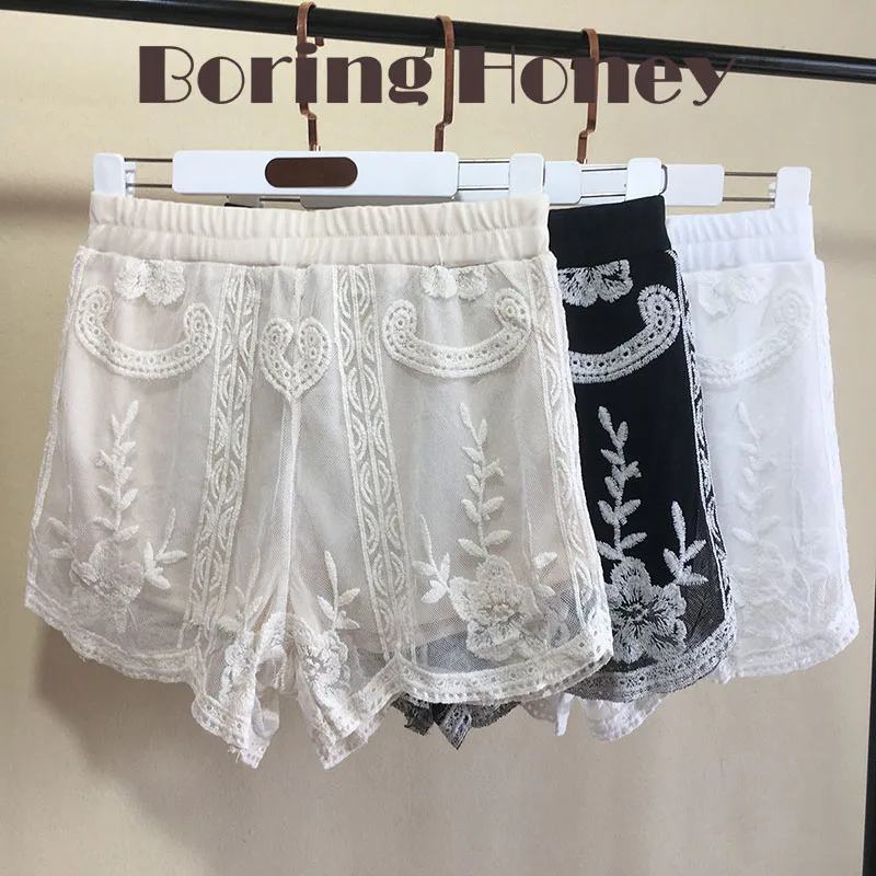 

Boring Honey New Korean Lace Shorts Wearing Crochet Hollow Leggings Pants Embroidered Breathable Three-Point Safety Pants Women