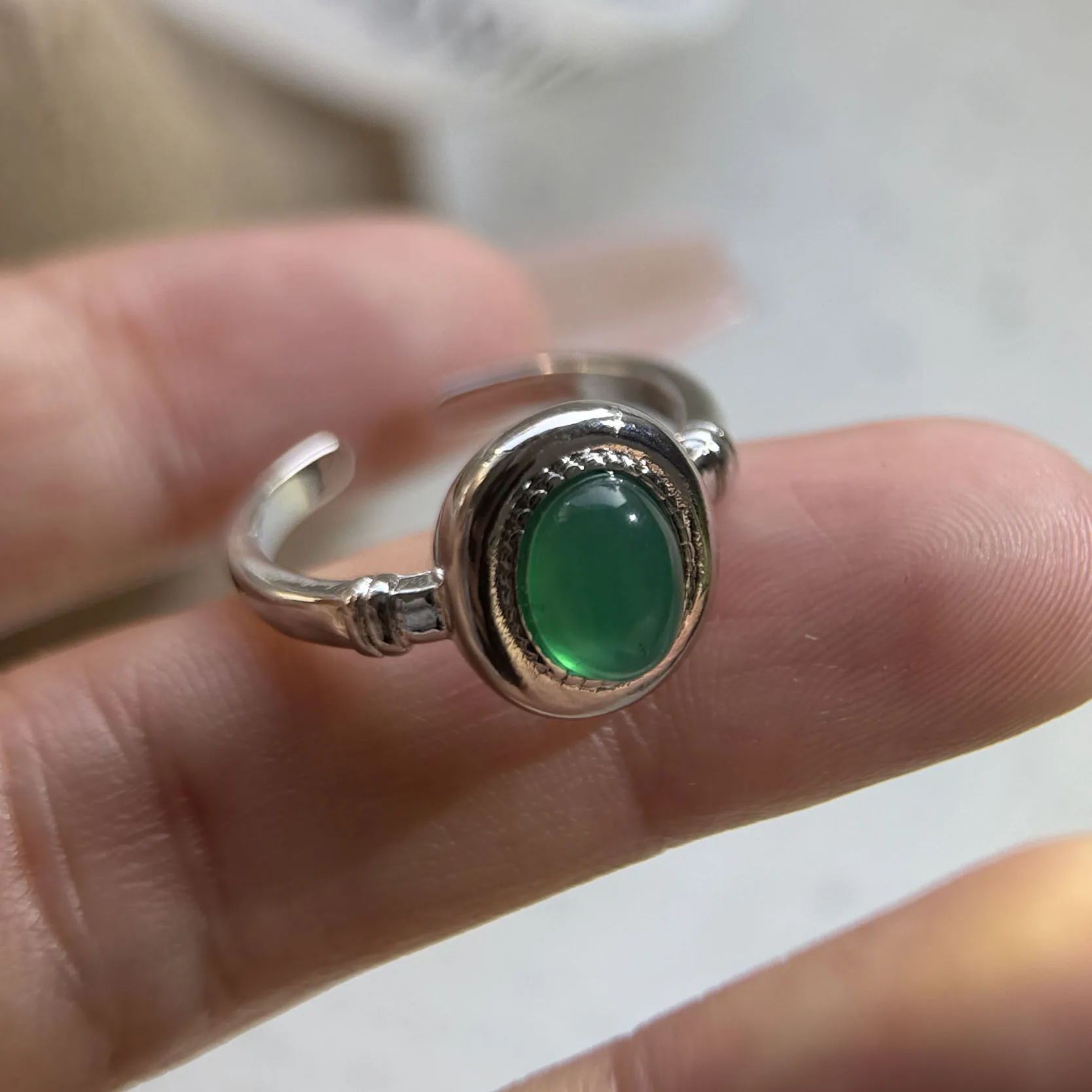 Women's 925 Sterling Silver Minimalist Green Stone Ring