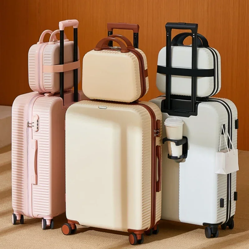 2025 Spinner Rolling Luggage Student Travel Suitcase on Wheels Multifunction Combination Lock Zipper Trolley Luggage Bag