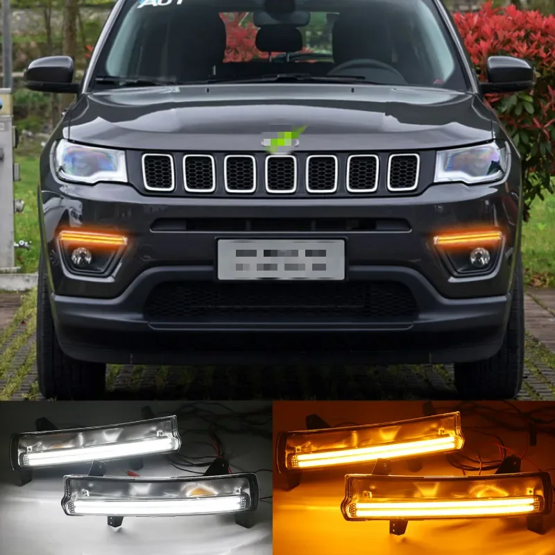 1 пара для Jeep Compass 2017 2018 2019, светодиодные DRL дневные ходовые огни, дневной свет, водонепроницаемая желтая сигнальная лампа