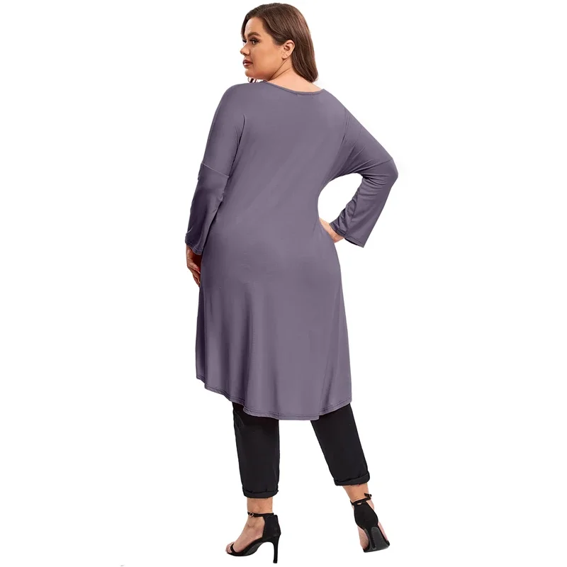 Plus Size Long Sleeve Casual Hi Low Blouse Long Loose Fit Flare Spring Autumn Swing Tunic Tops Large Size Clothing T Shirt 6XL