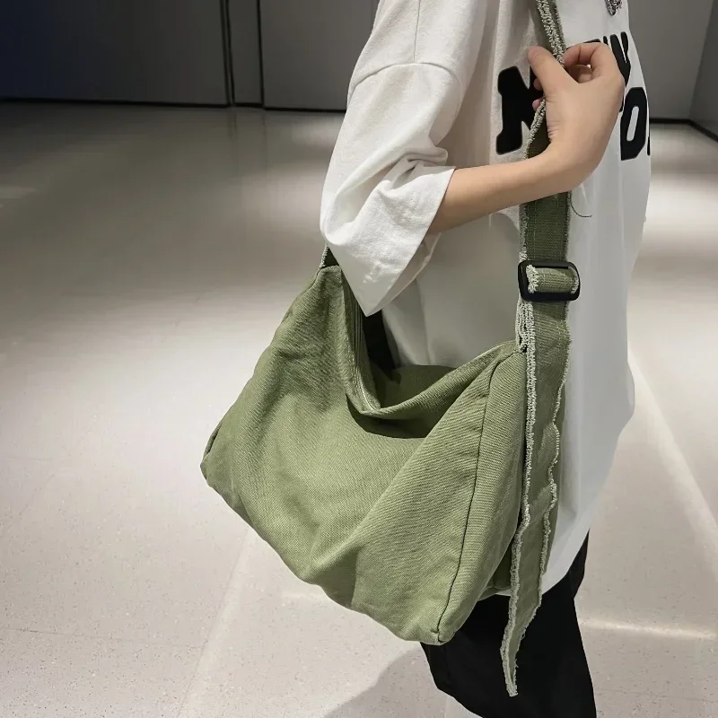 New Canvas Casual Messenger Women\'s Handbag 2024 High Quality Vintage Teenager Shoulder Bags Solid Color Handbag Crossbody Bags