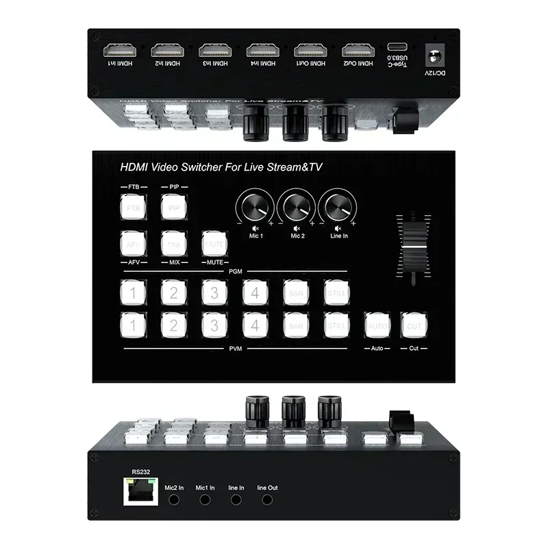 4K 4 Channel HDMI Video Switcher Multi Camera Live Streaming Broadcast Production Video Mixer Switcher Station Type C Recorder