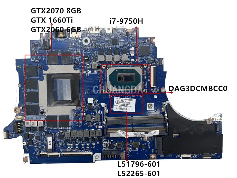 USED For HP Omen 15-DC Laptop Motherboard DAG3DCMBCC0 GTX2070Ti 6GB 8TH 9TH  GTX 1660Ti  2060UTestedFully tested