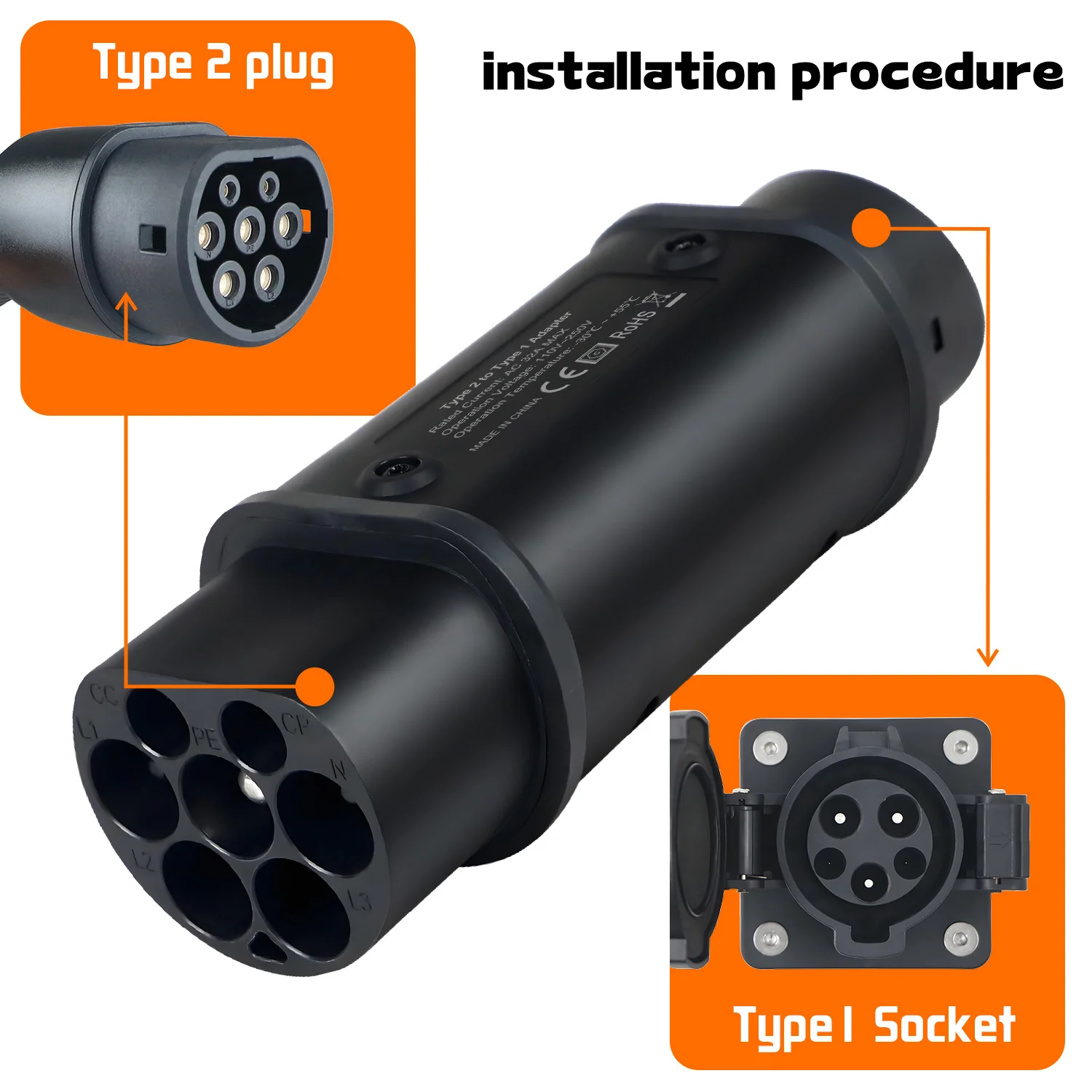 GOODCELL IEC 62196 Type 2 naar Type 1 J1772 32A EV-adapter - Snelle en betrouwbare oplaadconverter voor elektrische voertuigen