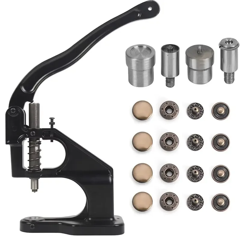 Manual Air Hole Riveting Machine Hand Press Snap Button Installation Tool with Molds for Leather Fabric DIY Craft Repair Kit
