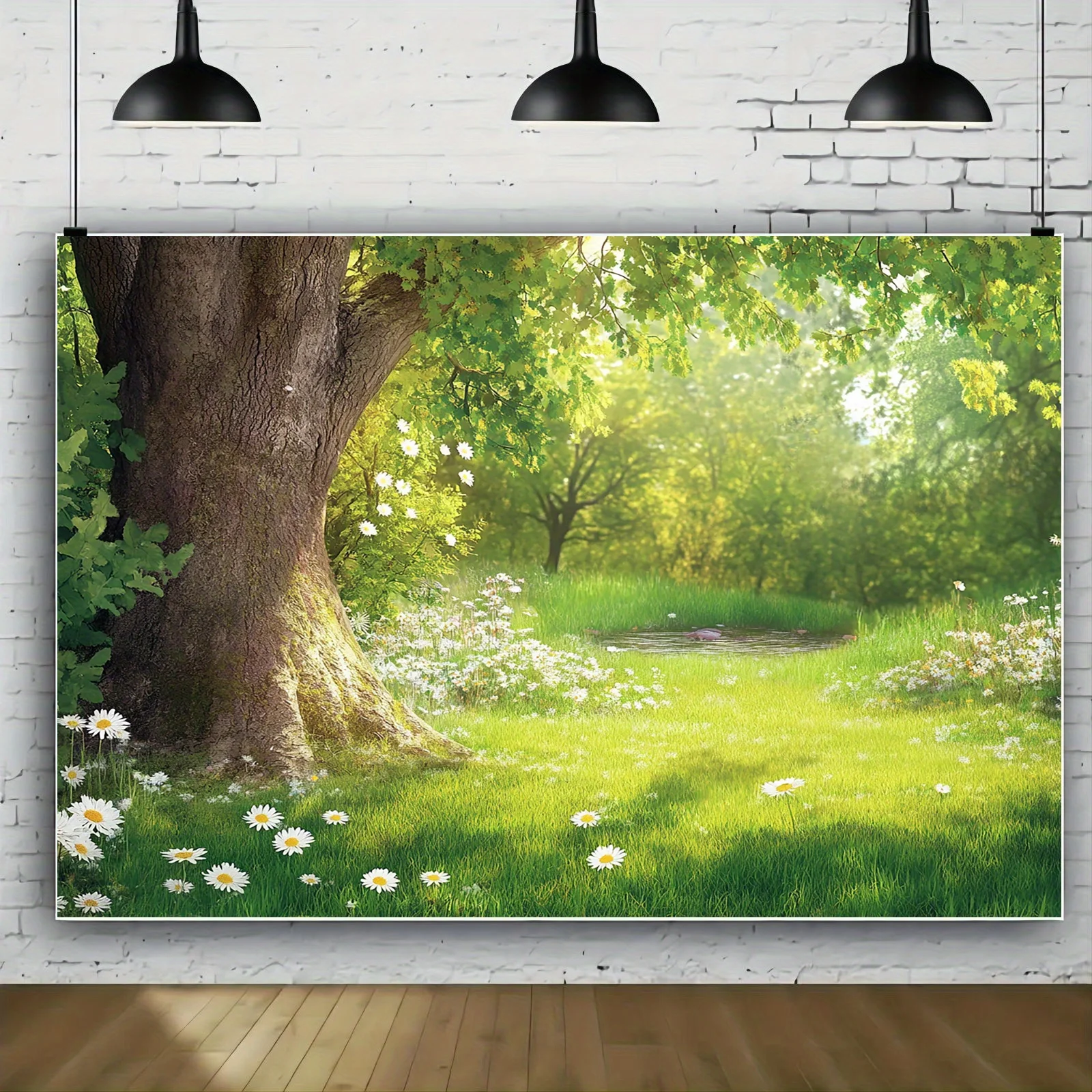 Frühlings-Ostern-Woodland-Märchenhintergrund – Grünlandblumen und Partybanner mit Waldmotiv, Hochzeiten, Polyester