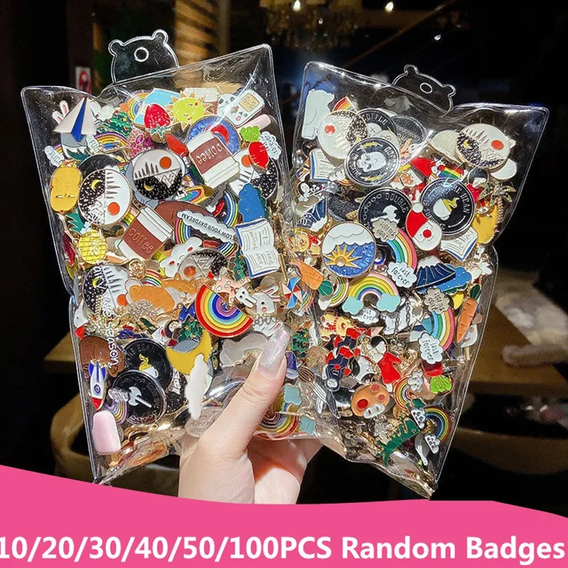 10-100PCS Enamel Badges Diversity Random Badges Animals Plants Metal Pins For Backpack Clothes Bag Hat Decor Jewelry Accessories