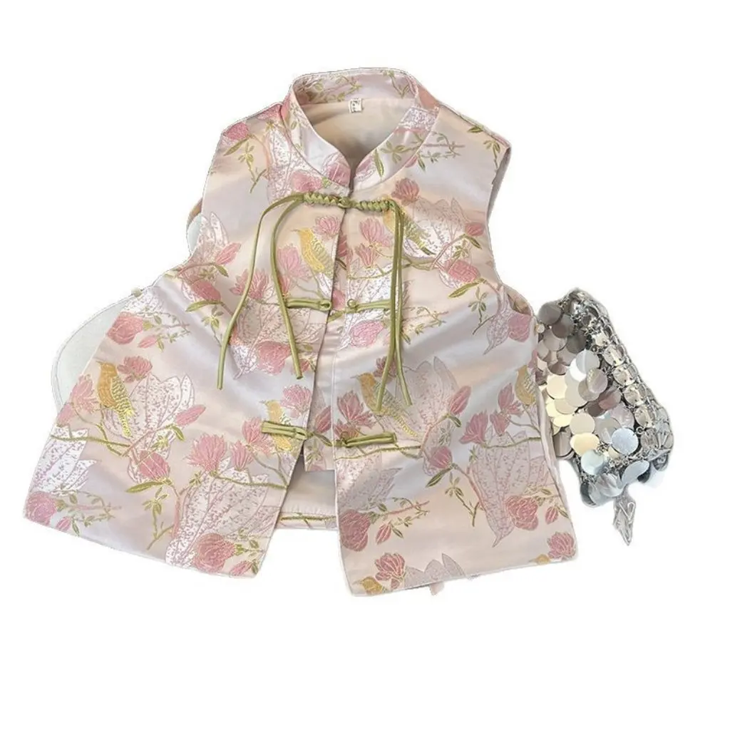 

New Chinese Style Women's Sleeveless Vest High-End Outer Wear Tang Suit Jacket Early Spring High Waist Buckle Design Top