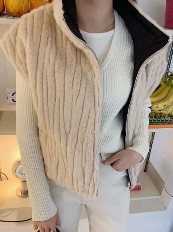 

Faionable Double-Sided Winter Vest Women's Svel Zipper -Mimiing Jaet Chic oulder Pad High-End Sensation