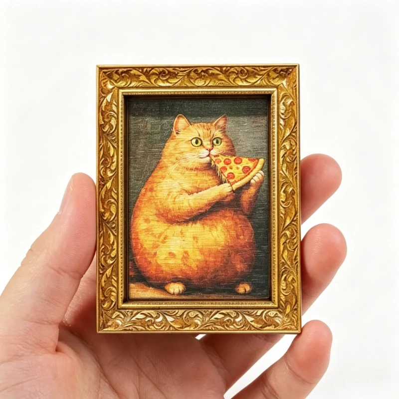 Vintage Wood Fridge Magnet Cute Orange Cat Eating Pizza Fridge Magnet  Home Kitchen Decor Gift