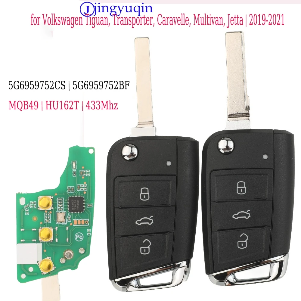 

jingyuqin Remote Car Key For VW Volkswagen Tiguan Transporter Caravelle Multivan Jetta 5G6959752CS 5G6959752BF MQB49 433MHZ