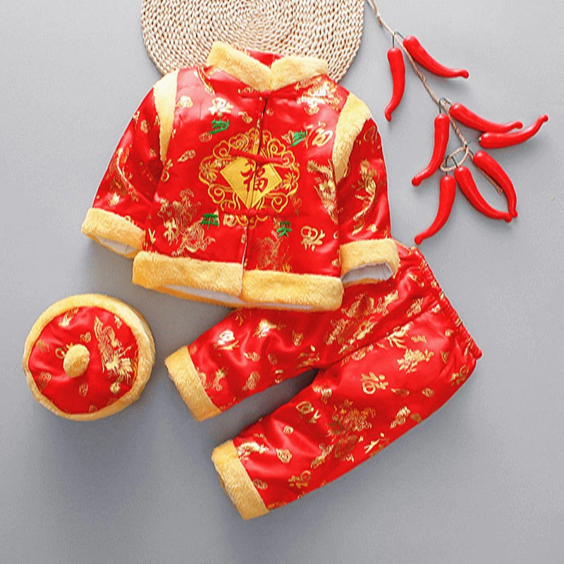 10Colors Baby New Year Tang Suit 3Pcs Chinese Traditional Kids Anniversary Costumes Stain Winter Cotton Boys Girls Warm Hanfu