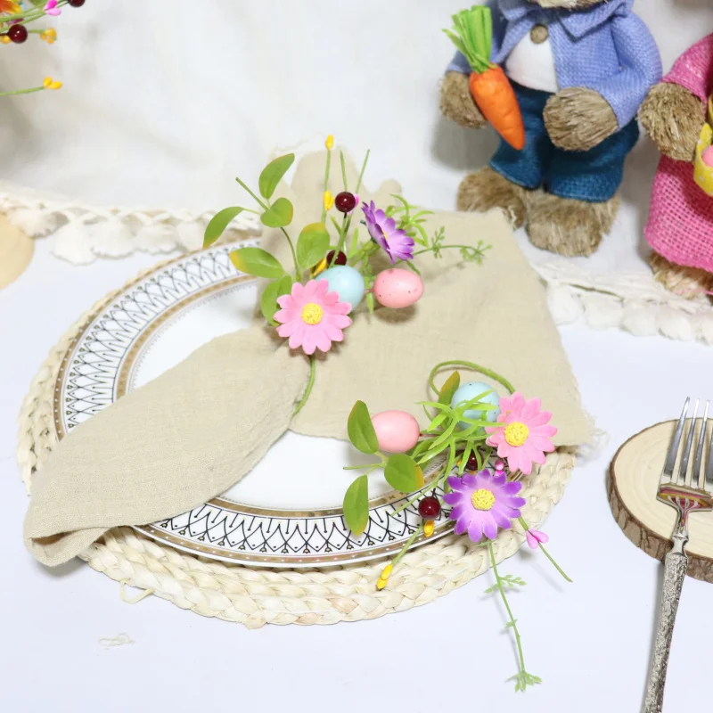 

New Easter Egg & Floral Napkin Ring Set - Festive Table Decor for Dinner Parties, Western Home Dining Accessories