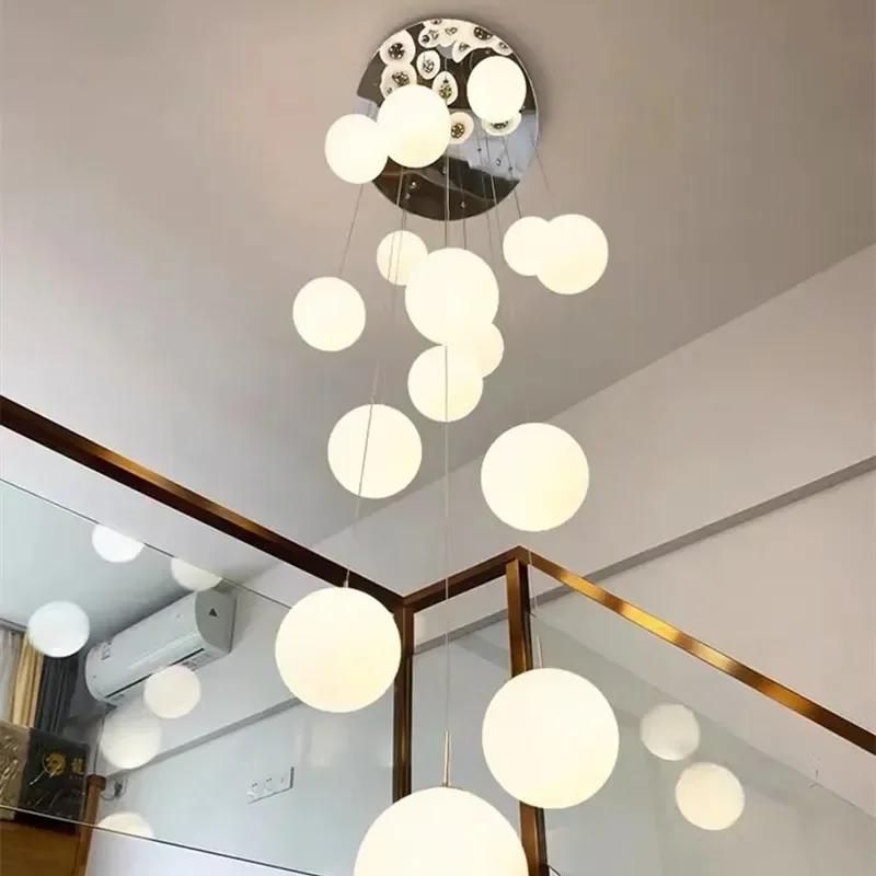 Nordic Glass Ball LED Pendant Lights for Living Dining Room Stairs Loft Ceiling Chandelier Home Decor Indoor Lighting Fixture