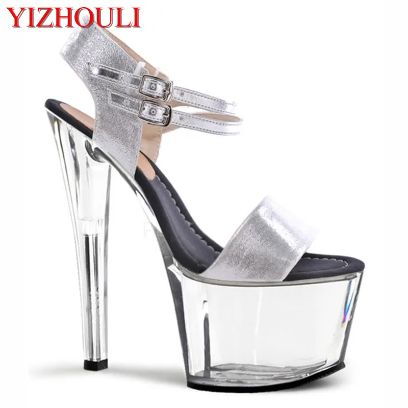 

Sexy fashion stage high heels with crystal soles handmade model banquet 17cm dance shoes