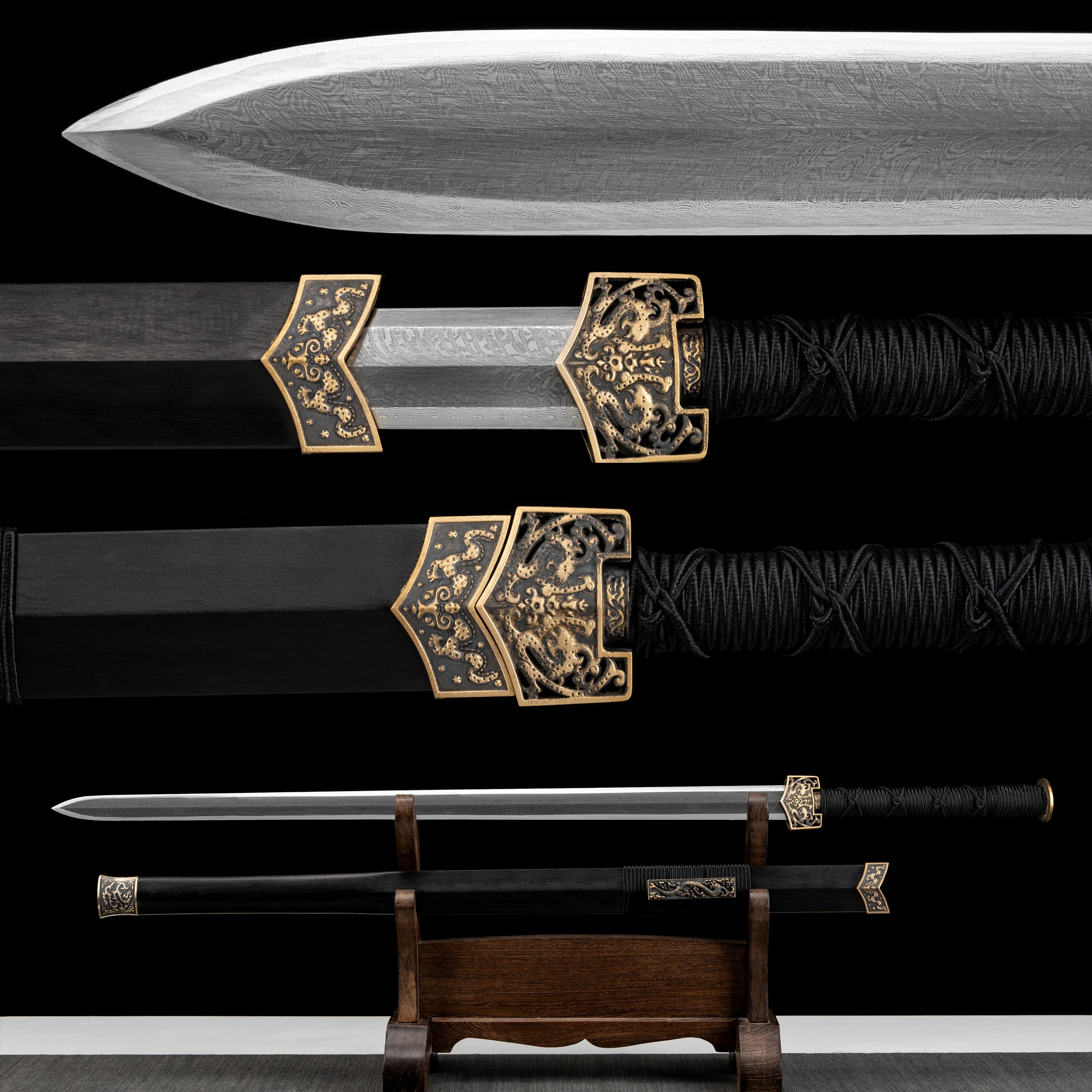 Chinese copper-cast Damascus feather-patterned blade steel insert cosplay real katana ninja martial knight martial not sharp